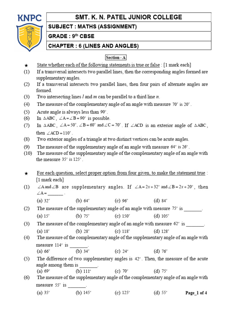 Geometry Assignment: Lines and Angles | PDF | Euclidean Plane Geometry ...