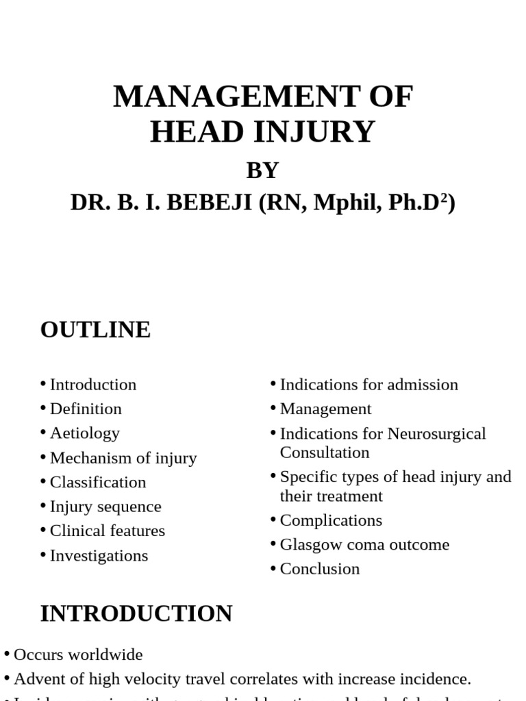 Comprehensive Guide to Head Injury Management | PDF | Traumatic Brain ...
