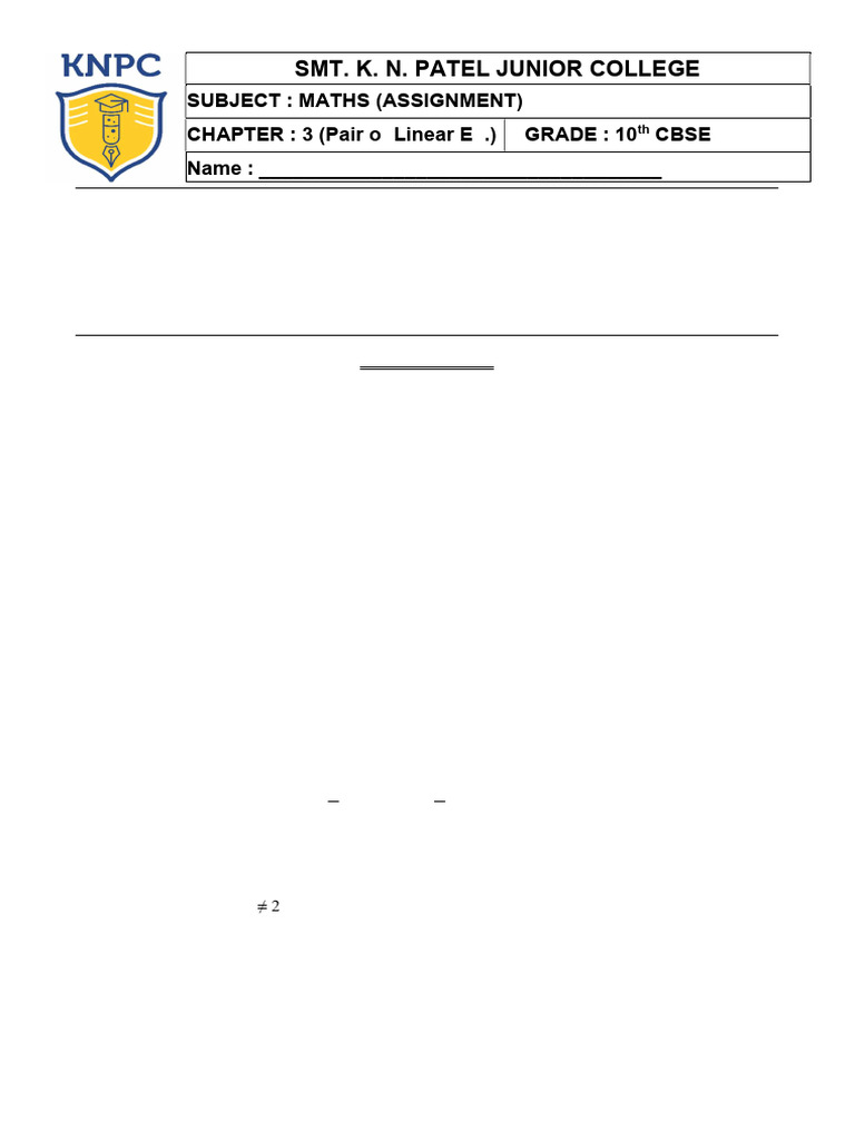 10th Grade Maths Assignment on Linear Equations | PDF | Triangle ...