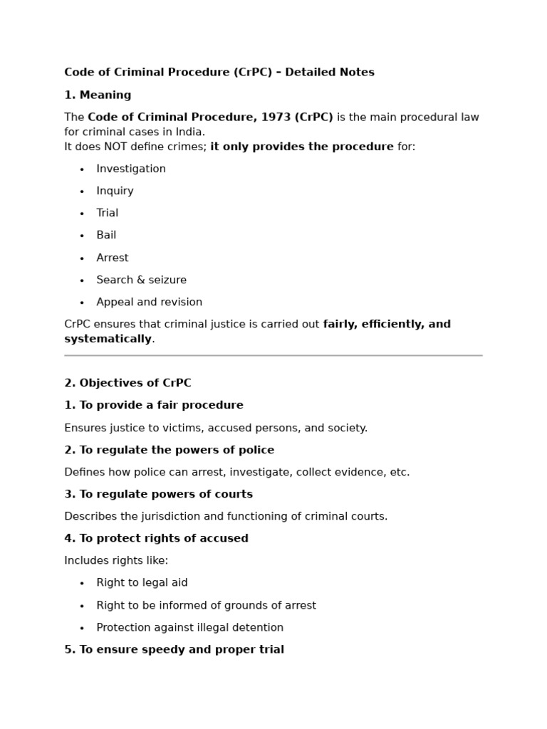 Criminal Procedure Code Overview | PDF | Bail | Arrest