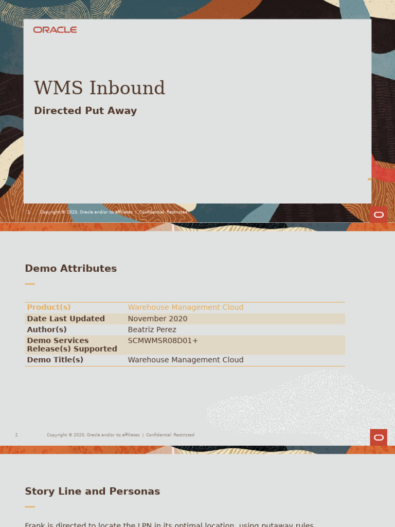Oracle WMS Inbound Demo Overview | PDF | Analytics | Oracle Corporation
