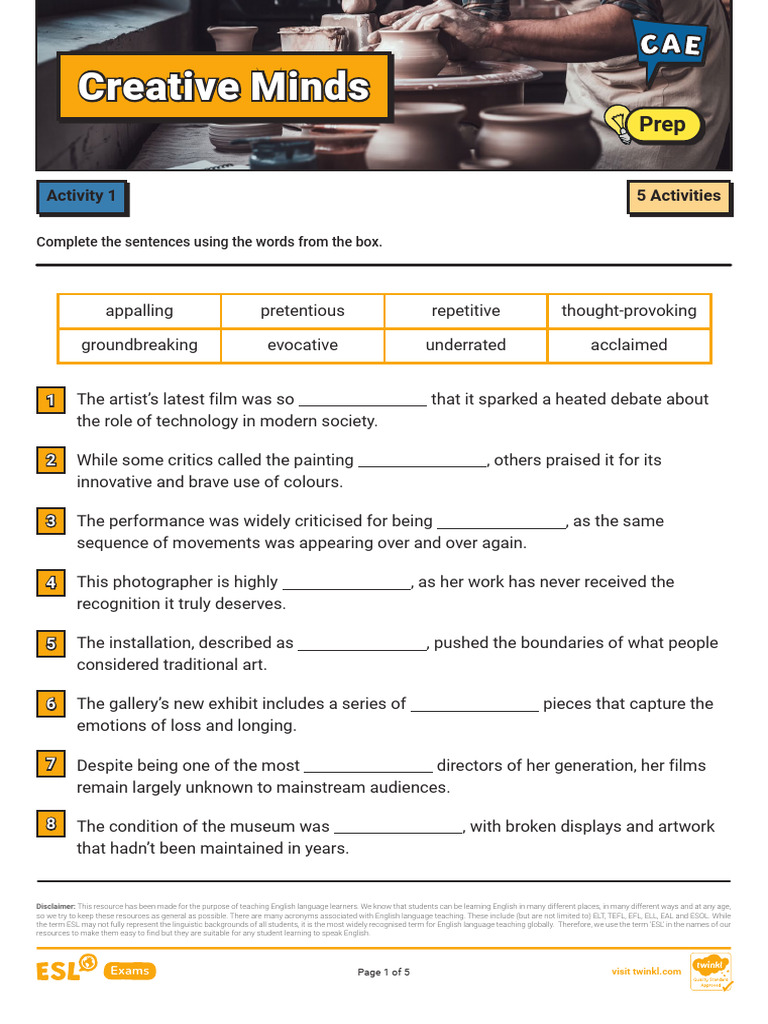 C1 Advanced CAE Prep Lesson Creative Minds | PDF | English As A Second ...
