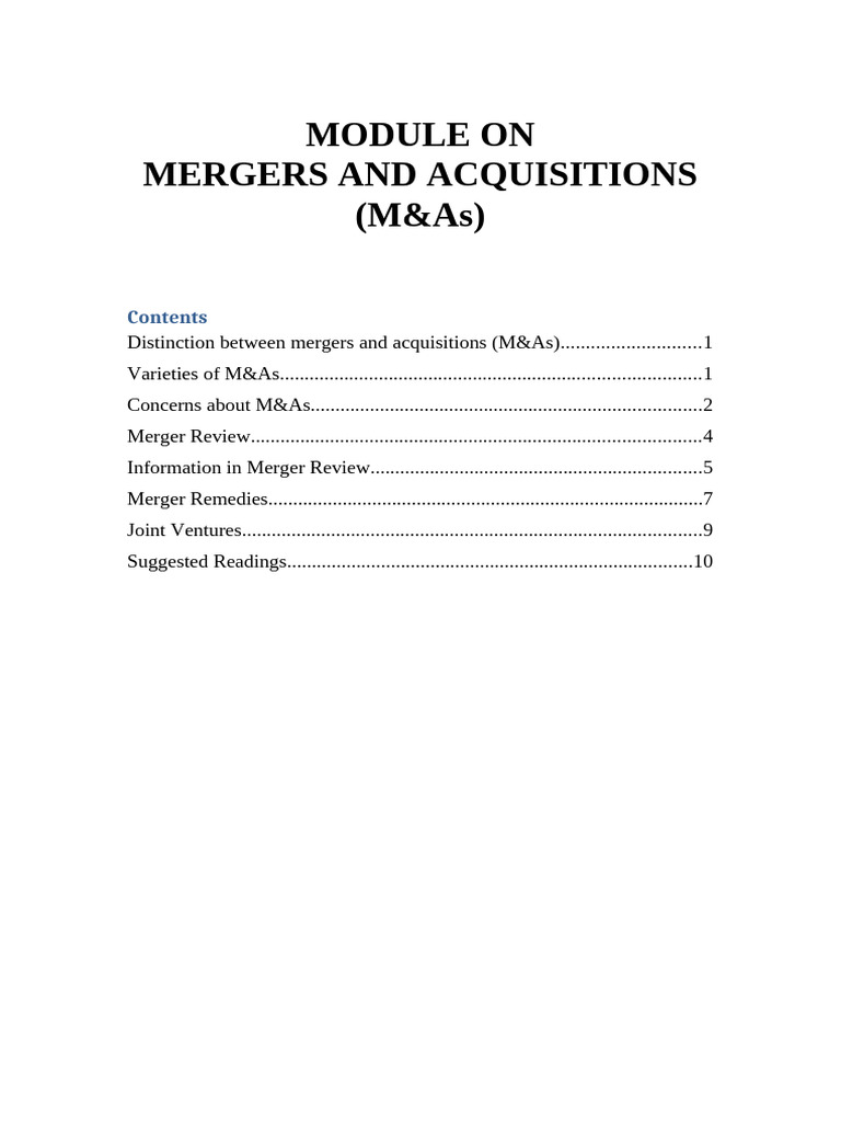 6.module On Mergers and Acquisitions | PDF | Mergers And Acquisitions ...
