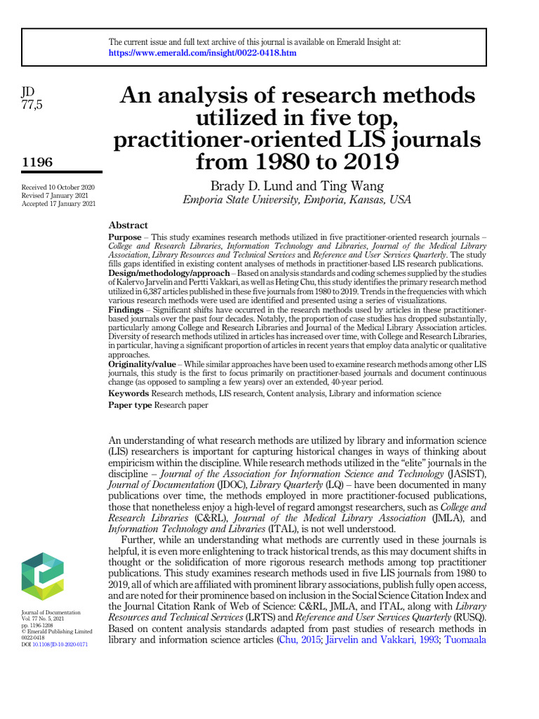 Research Methods in LIS Journals (1980-2019) | PDF | Methodology ...
