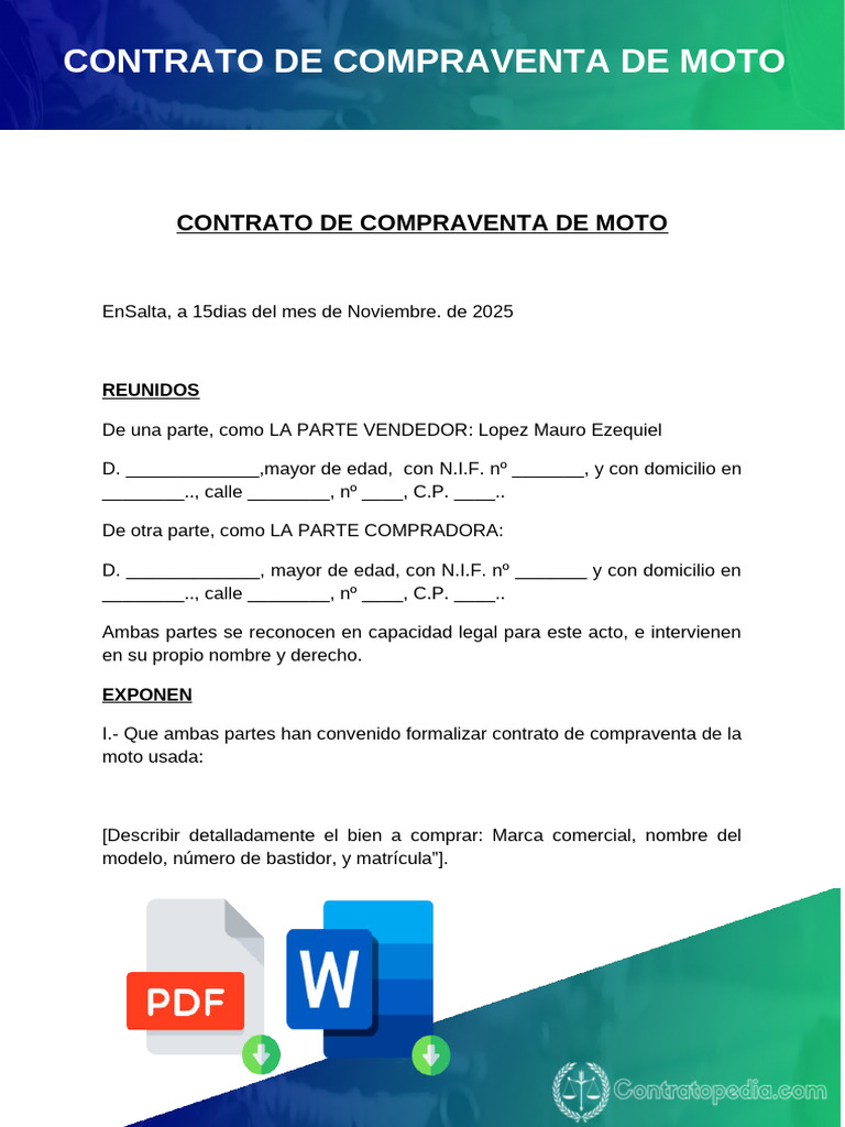 Contrato de Compraventa de Moto Usada | PDF