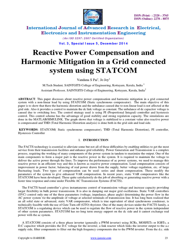 STATCOM for Reactive Power and Harmonics | PDF | Power Inverter ...