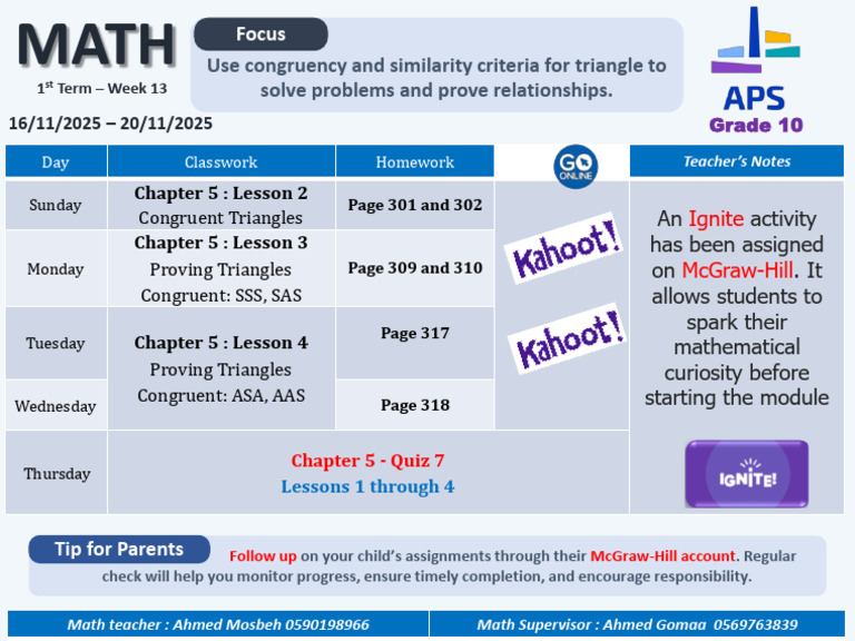 Math Weekly Plan Week 13 G10 | PDF