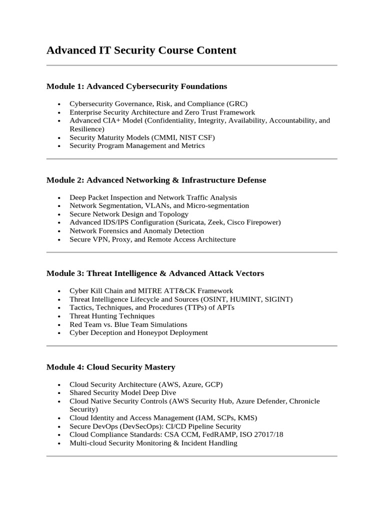 Advanced IT Security Course Overview | PDF | Security | Computer Security