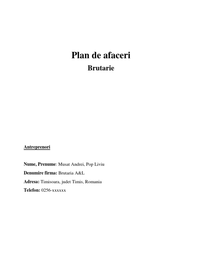 Plan De Afaceri Brutarie Pdf