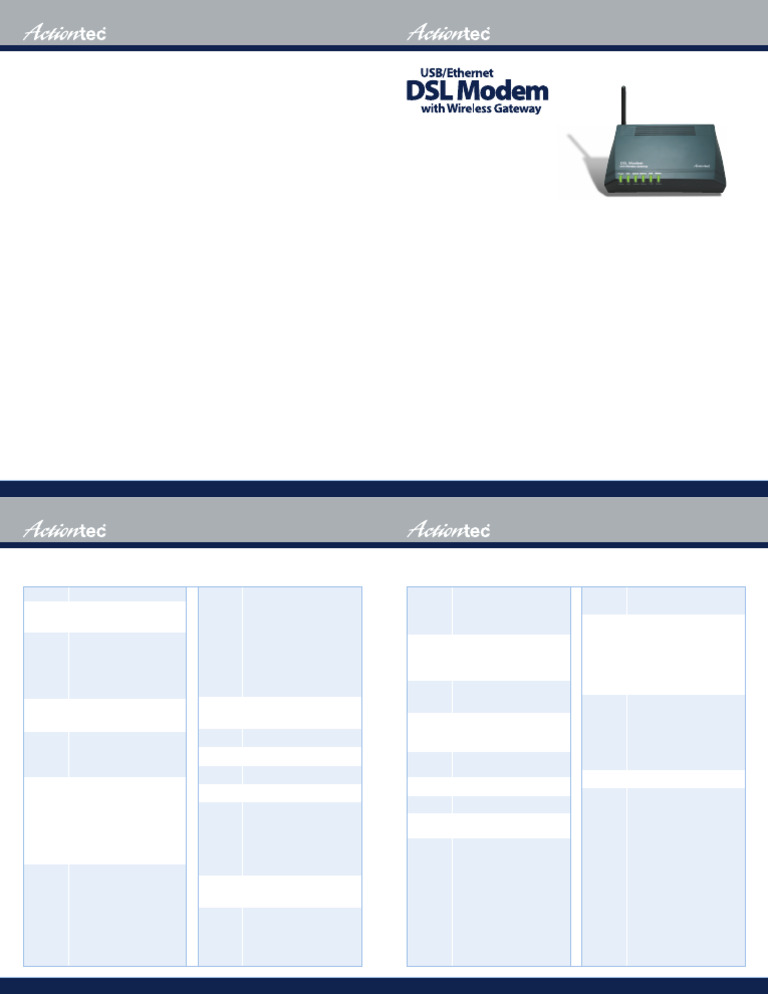 Actiontec GT701-WG Datasheet v2 | PDF | Digital Subscriber Line ...