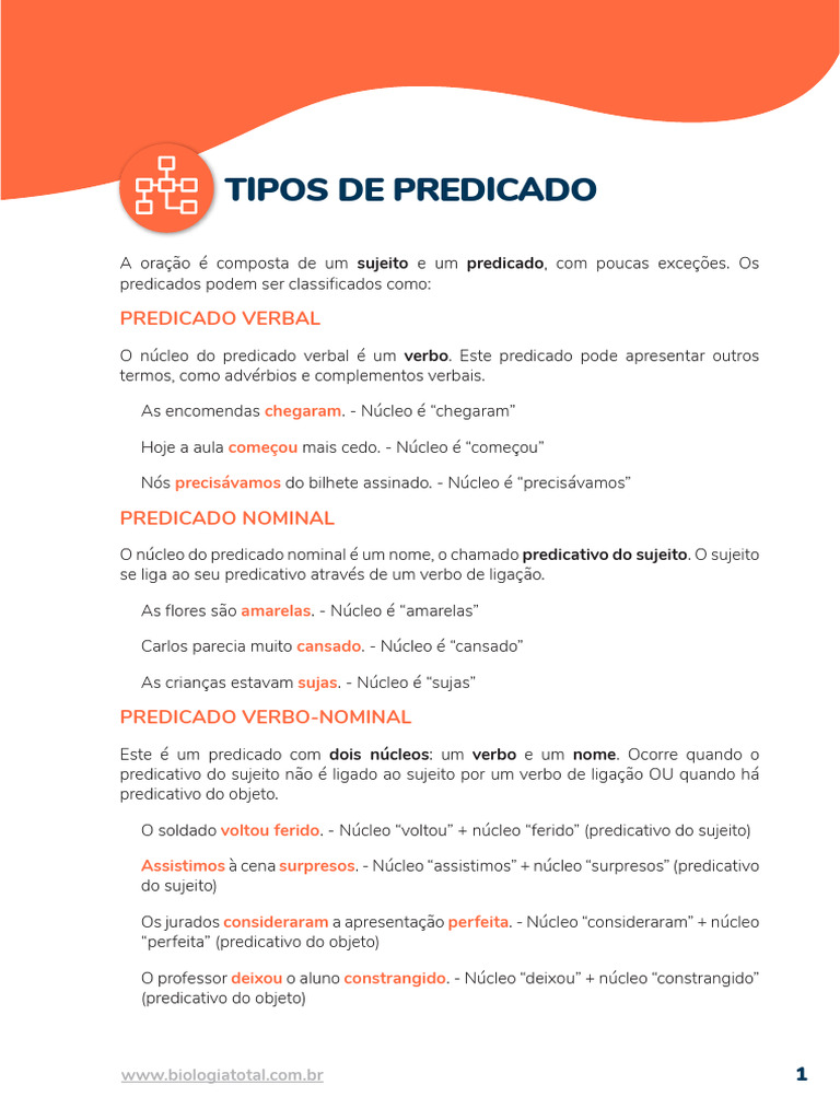 Tipos de Predicado na Gramática | PDF