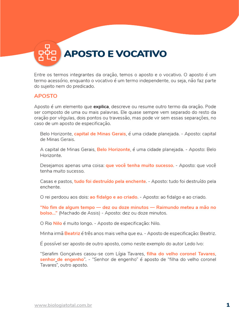 Aposto e Vocativo: Definições e Exemplos | PDF