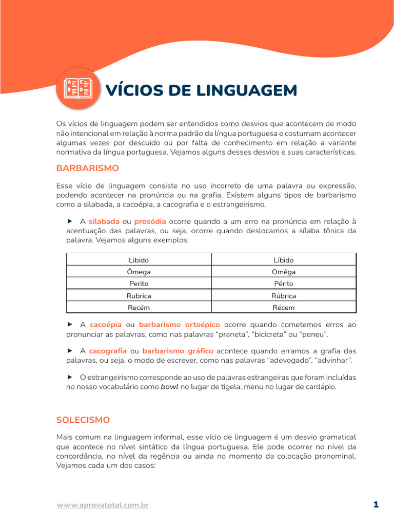Vícios de Linguagem: Tipos e Exemplos | PDF | Comunicação humana ...