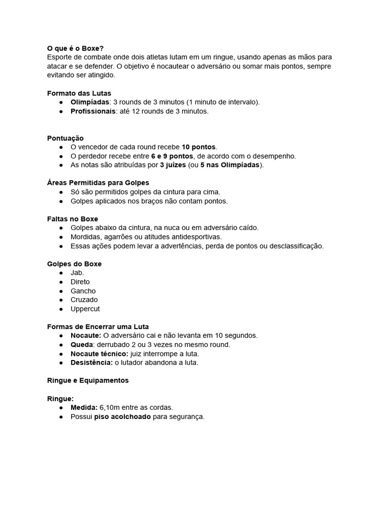 Guia Completo sobre Boxe: Regras e Golpes | PDF