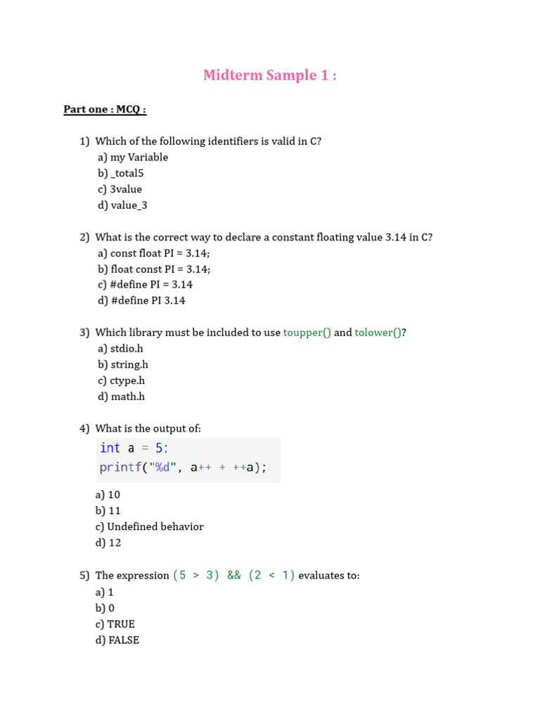 Midterm Sample 1 | PDF | Control Flow | C++