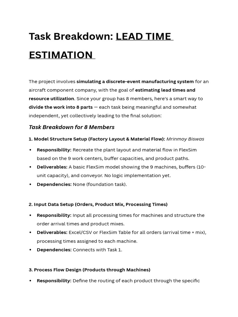 Lead Time Estimation Task Breakdown | PDF | Routing | Simulation