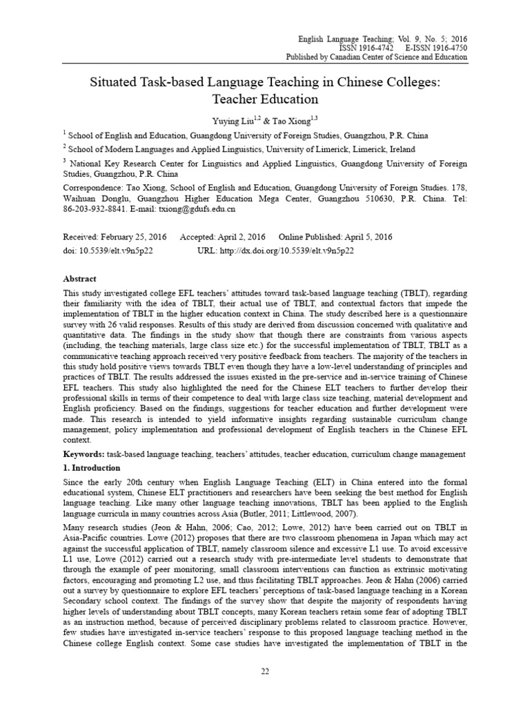 TBLT in Chinese College Teacher Education | PDF | English As A Second ...