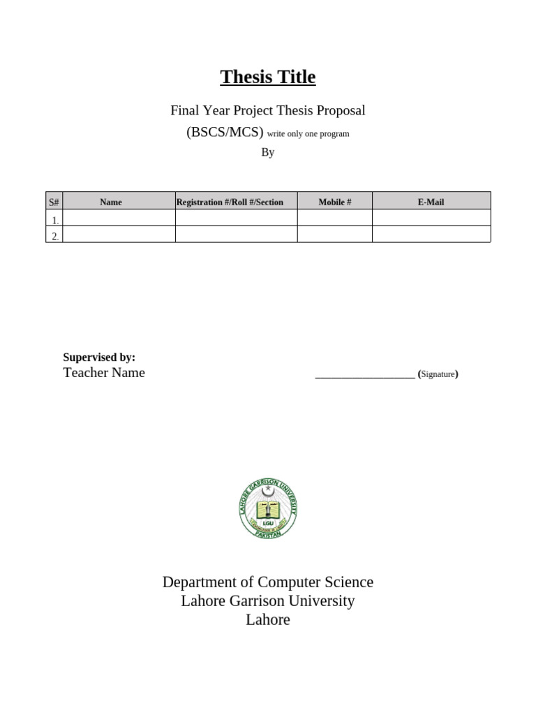 Proposal Template For Thesis FYP | PDF | Communication | Project Management