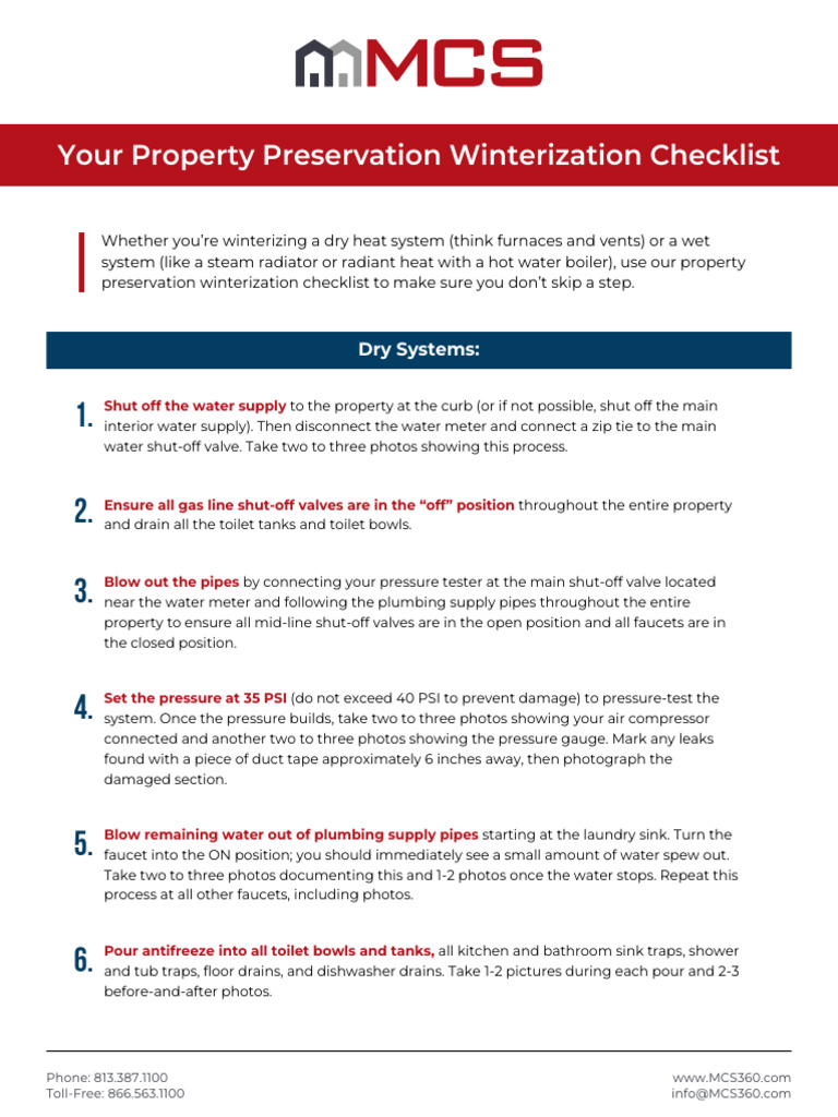 Property Winterization Checklist Guide | PDF | Tap (Valve) | Boiler