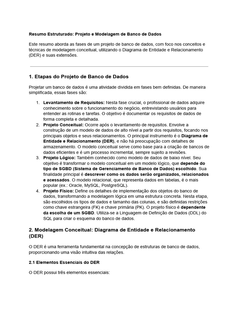 Fases da Modelagem de Banco de Dados | PDF | Bancos de dados ...