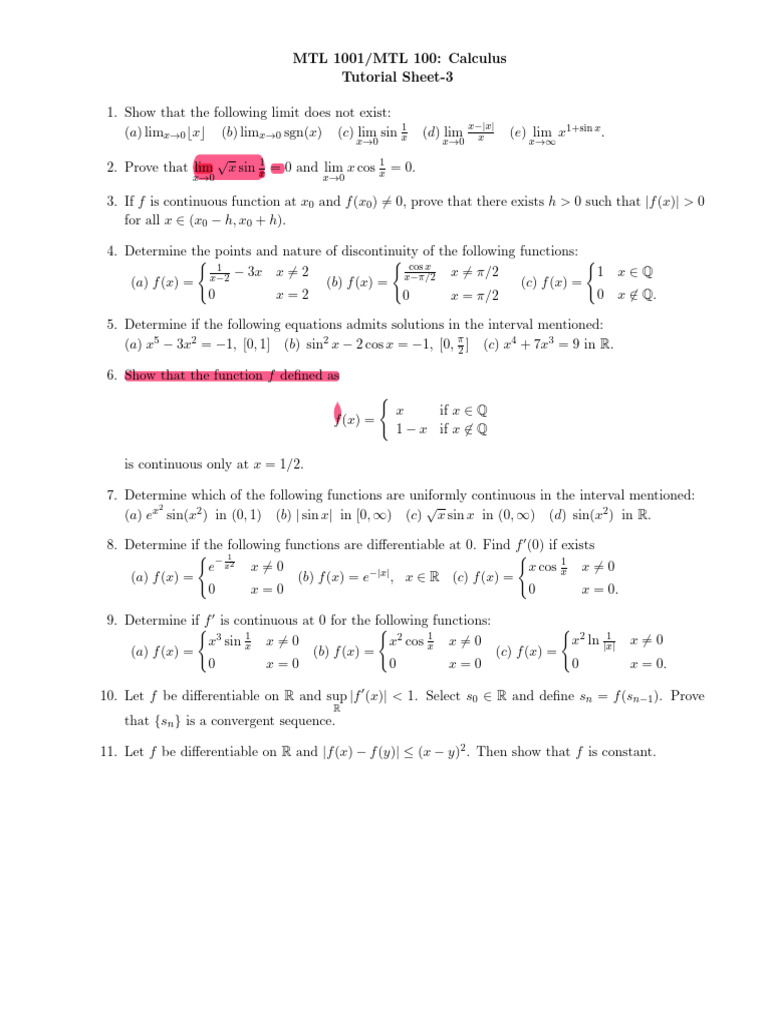 Calculus Limits and Continuity Exercises | PDF | Chess Theory | Calculus