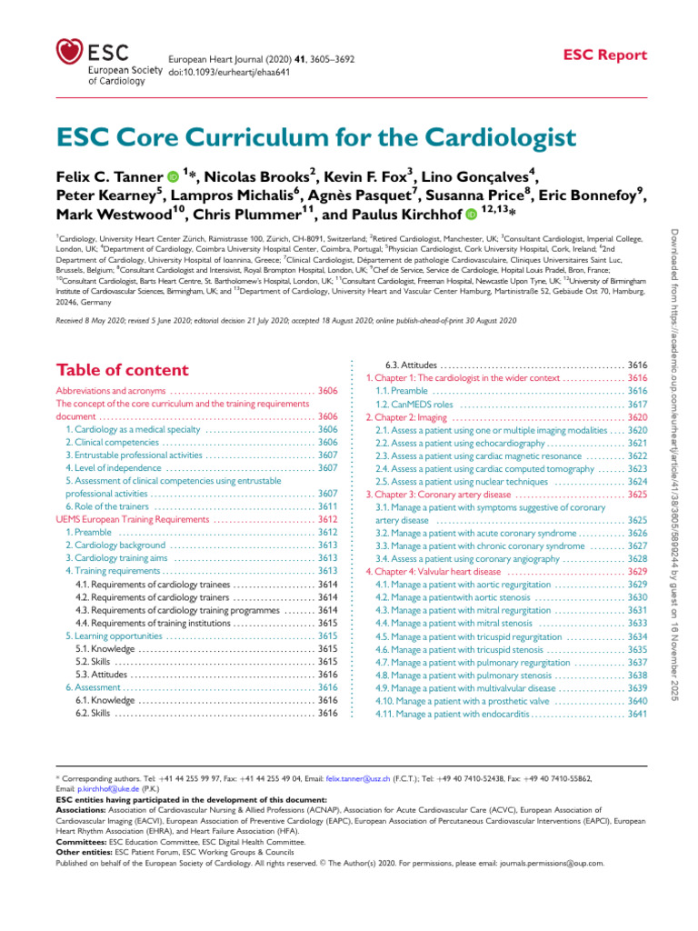 ESC Core Curriculum for Cardiologists | PDF | Cardiology ...