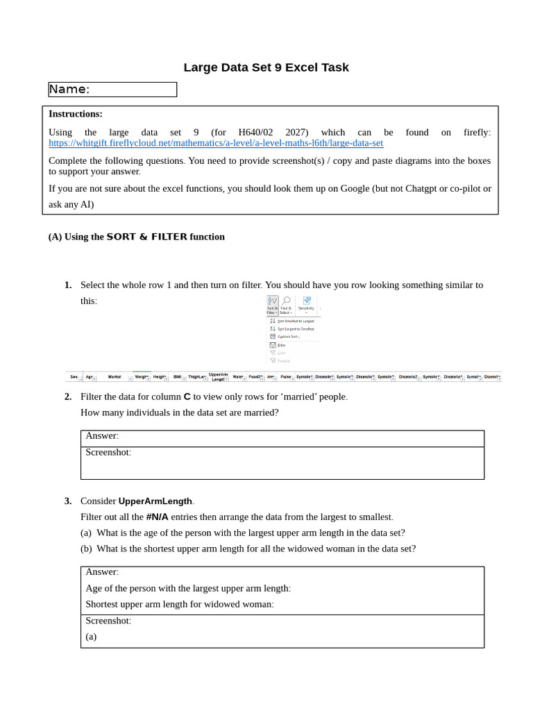 Excel Tasks for Large Data Set Analysis | PDF | Scatter Plot ...