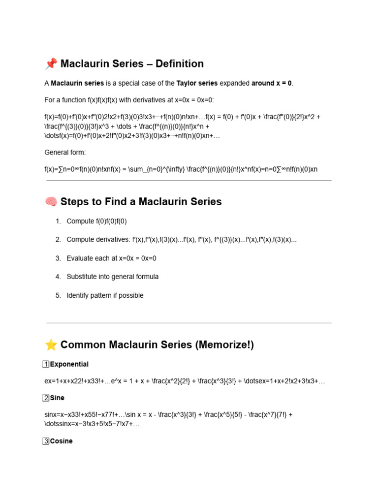Maclaurin Series Explained and Examples | PDF | Combinatorics ...