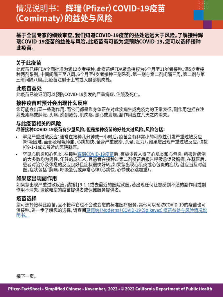Pfizer COVID 19 Vaccine Risks and Benefits ZH Hans | PDF