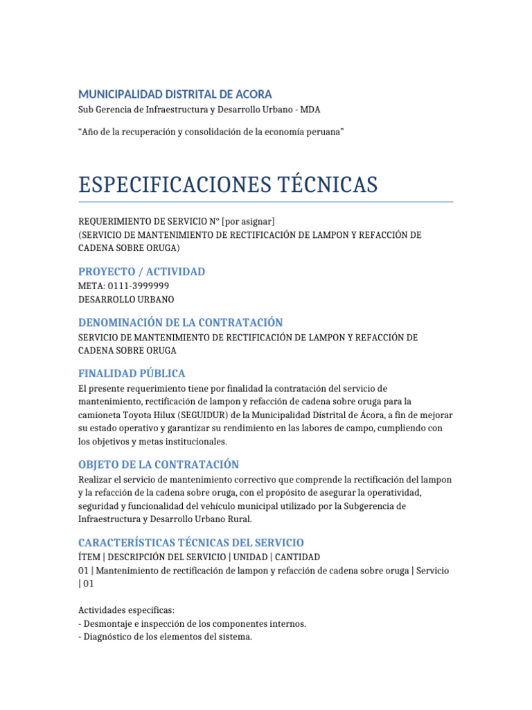 Mantenimiento de Lampon y Cadena Oruga | PDF
