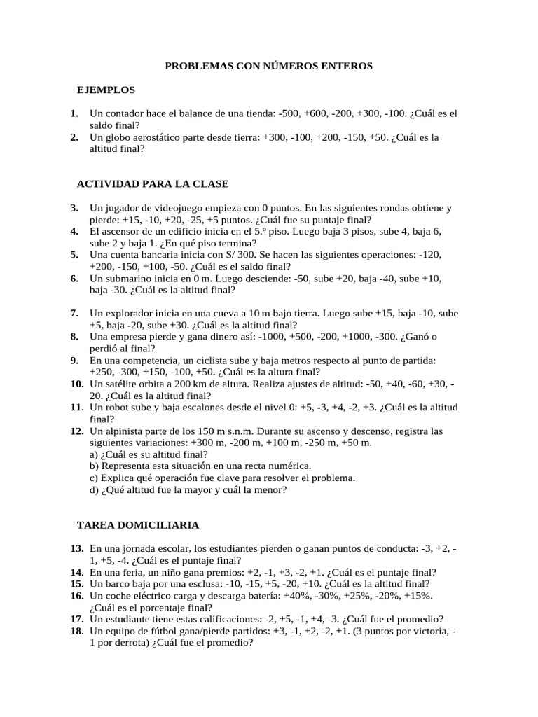 Problemas de Números Enteros Resueltos | PDF