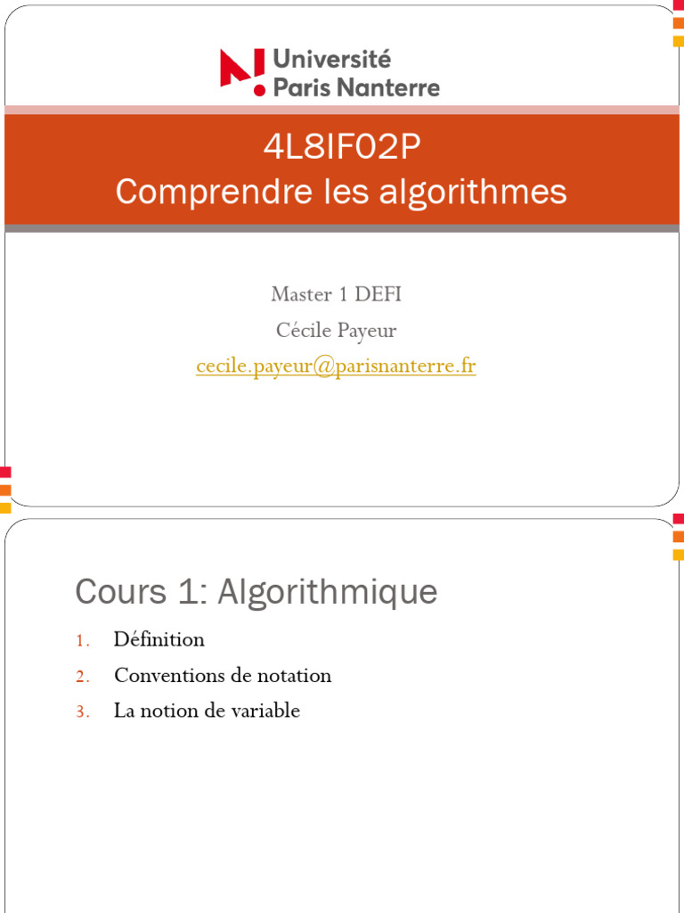 Introduction à l'Algorithmique M1 DEFI | PDF | Programme informatique ...