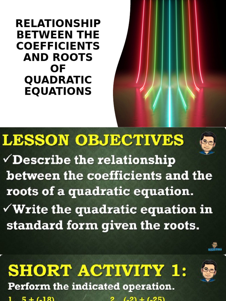 Relationship Between The Coefficients and Roots OF Quadratic Equations ...