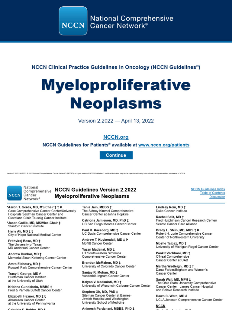 NCCN Guidelines for Myeloproliferative Neoplasms | PDF | Clinical ...