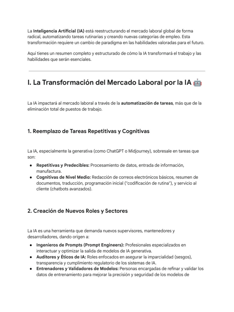 Impacto de la IA en el Trabajo y Habilidades | PDF | Inteligencia ...
