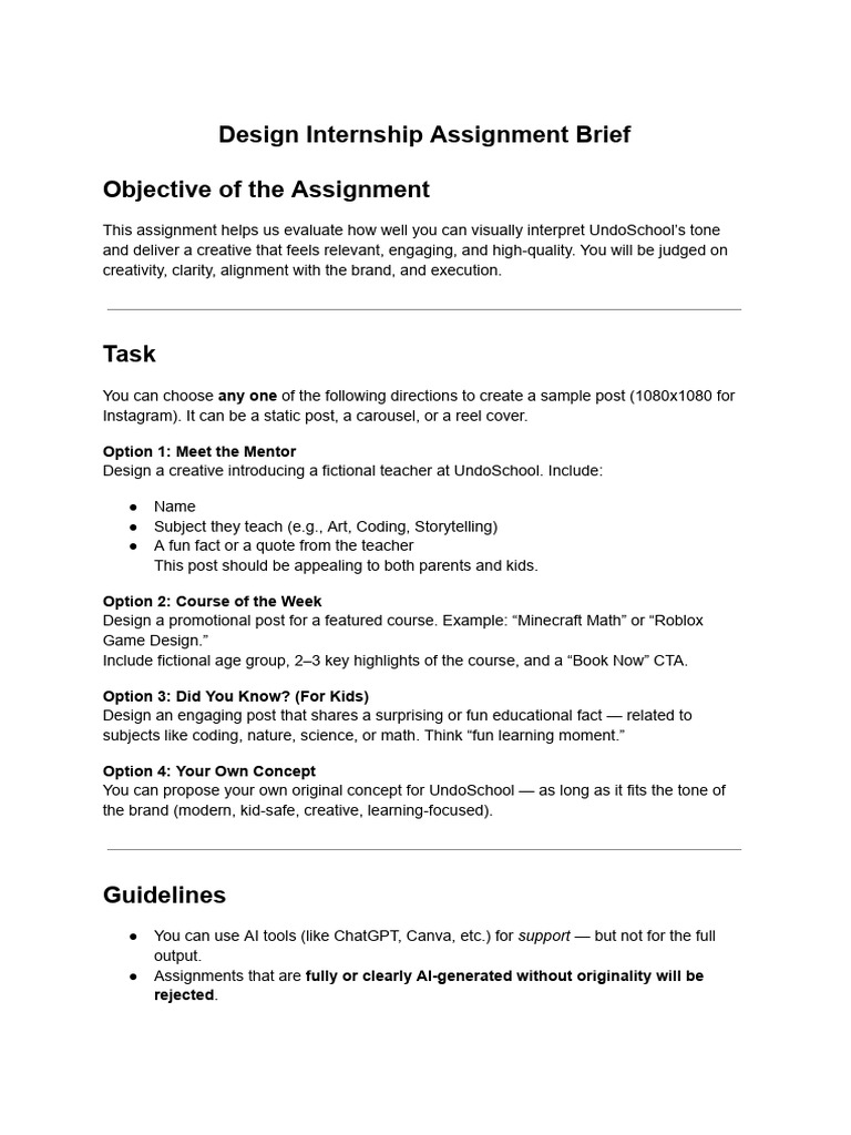 Design Internship Assignment Brief | PDF