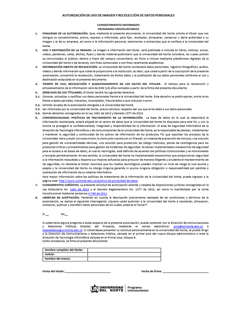 Autorización Uso de Imagen y Datos Personales | PDF | La seguridad ...