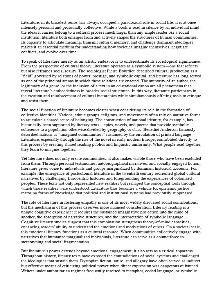 The Social Impact of Literature | PDF | Narrative | Sociology