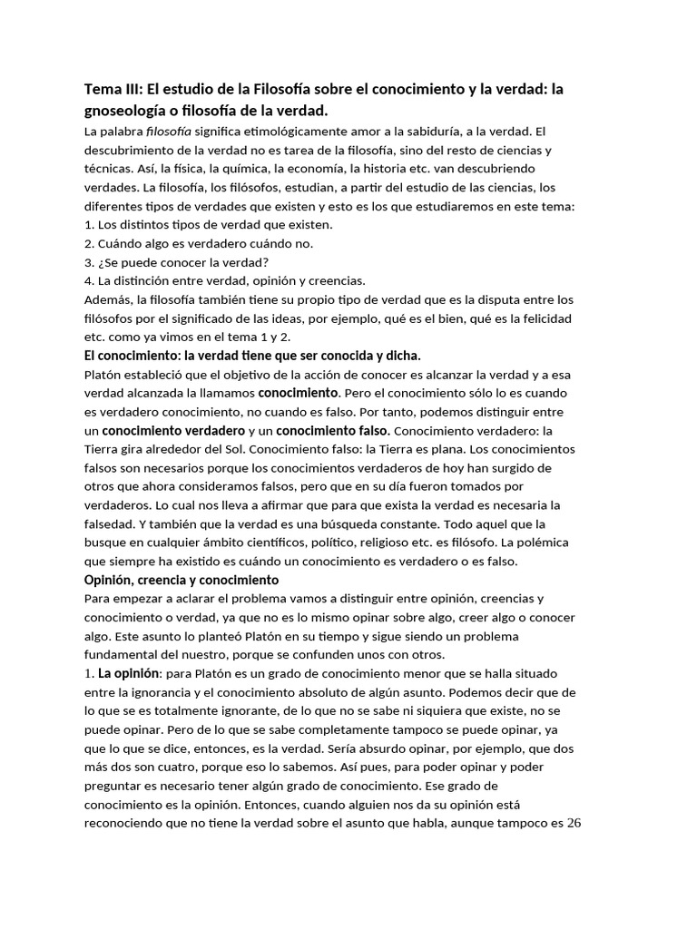 Filosofia t.3 | PDF | Verdad | Conocimiento