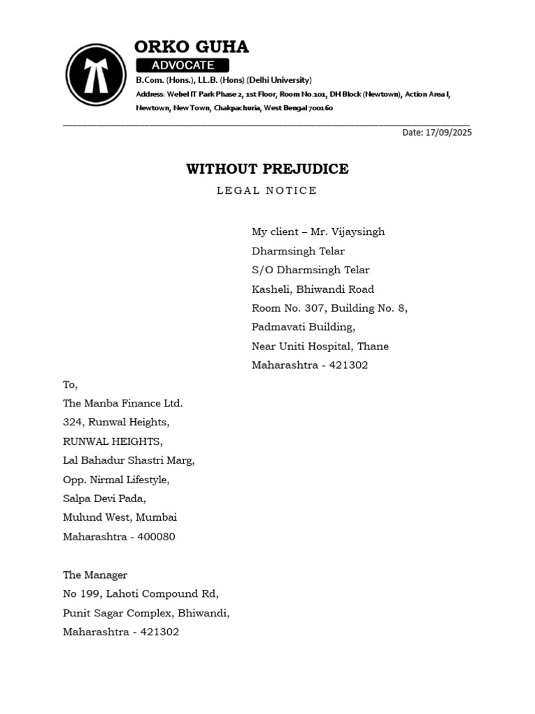 Legal Notice - Vijaysingh | PDF | Justice | Crime & Violence