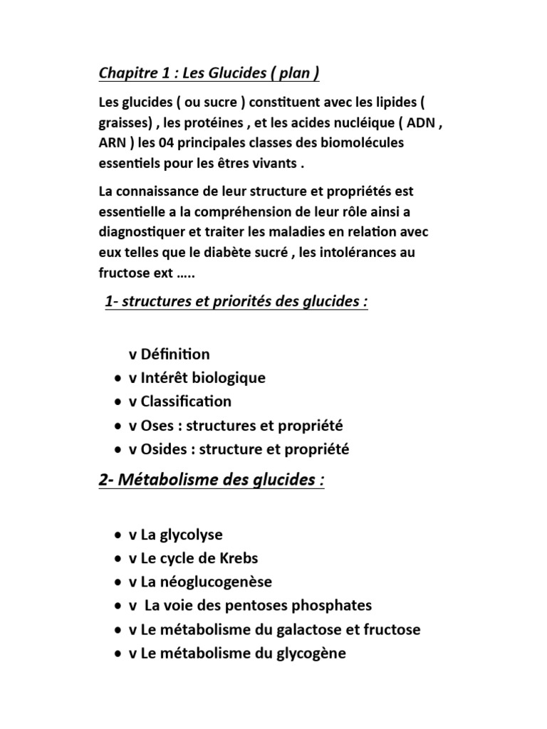 Comprendre les Glucides et leur Métabolisme | PDF