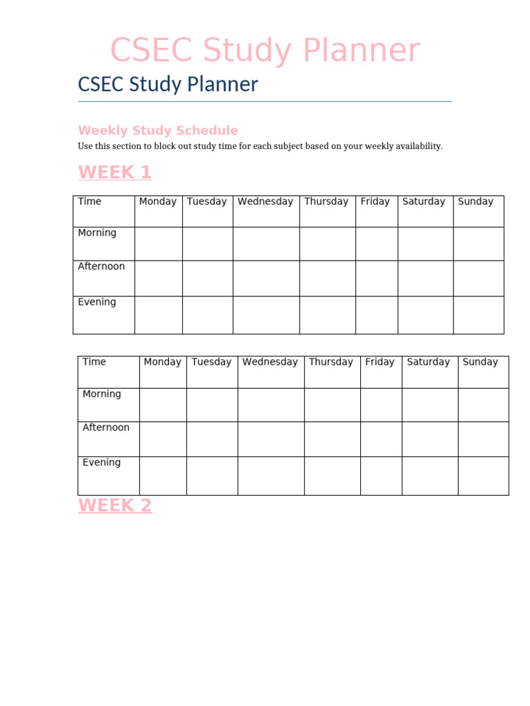 CSEC Study Planner and Checklist | PDF
