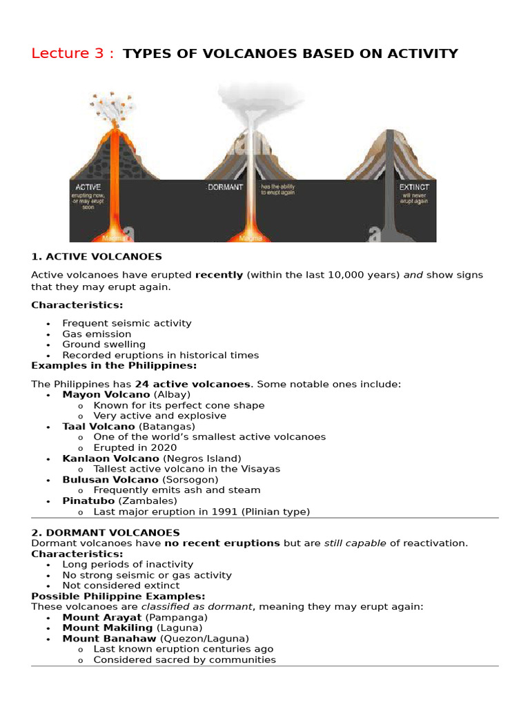 Types of Volcanoes: Active, Dormant, Extinct | PDF | Volcano | Petrology