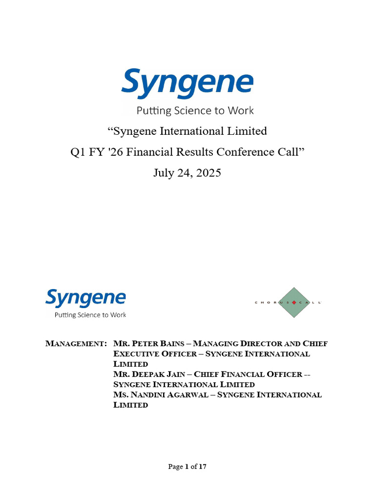 Syngene Earnings July24 2025 | PDF | Taxes