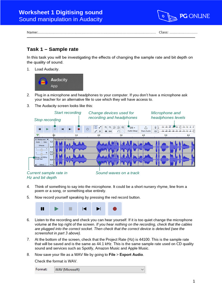 Audacity Sound Manipulation Worksheet | PDF | Sound | Headphones