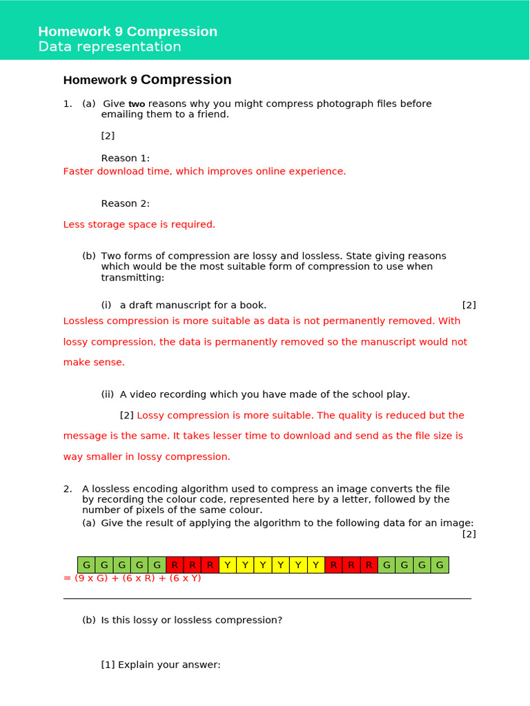 Homework 9: Understanding Compression Techniques | PDF