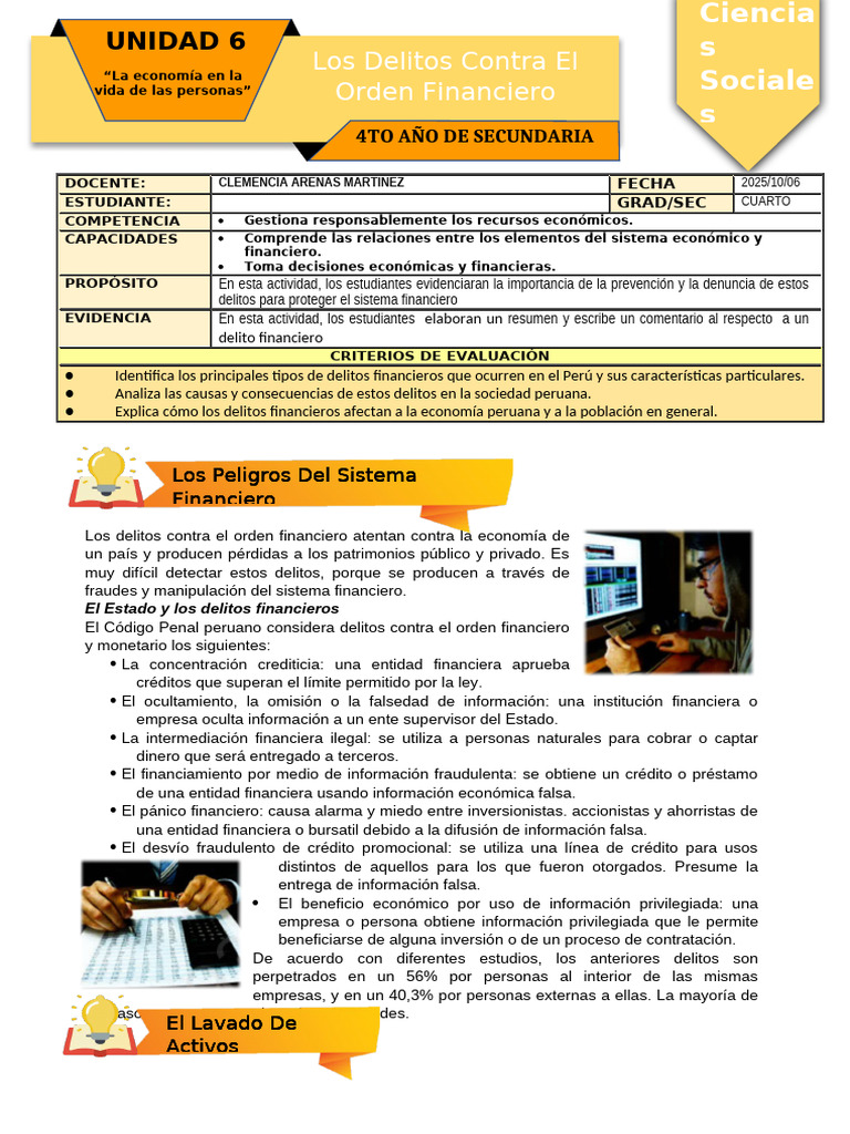Ficha de Actividad CCSS 4° - Semana 4 | PDF | Lavado de dinero | Bancos