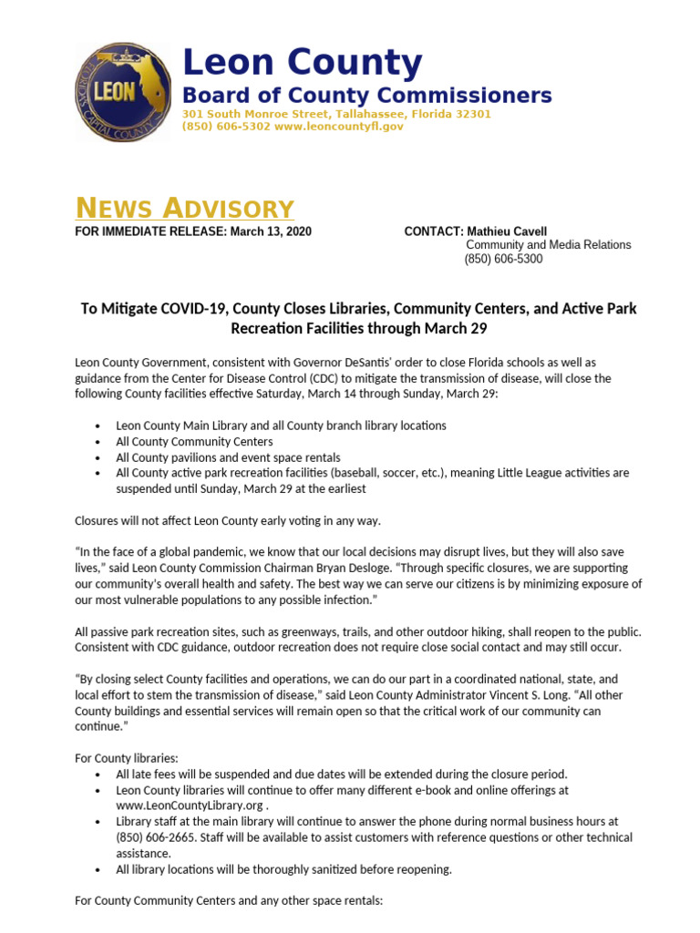 NA - 03 - 13 - 20-COVID County Closures - Final | PDF | Centers For ...
