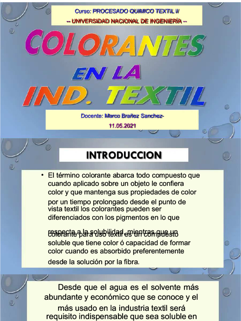 Los Colorantes en La Industria Textil 2021 I | PDF | Solubilidad | Redox