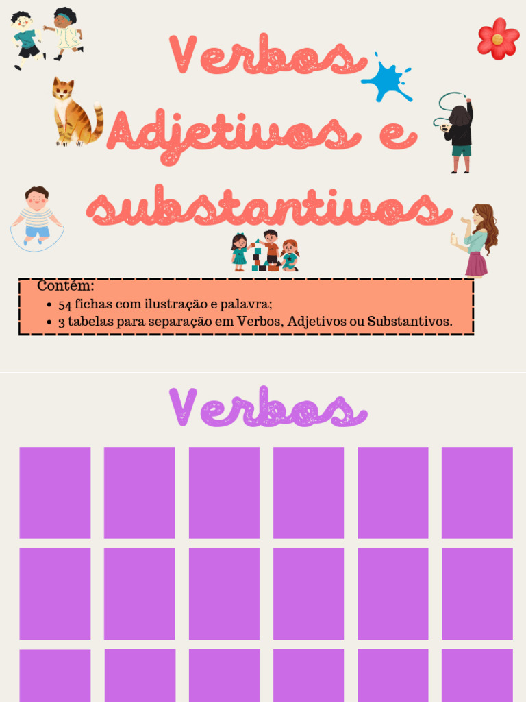 Verbos, Adjetivos e Substantivos em Fichas | PDF